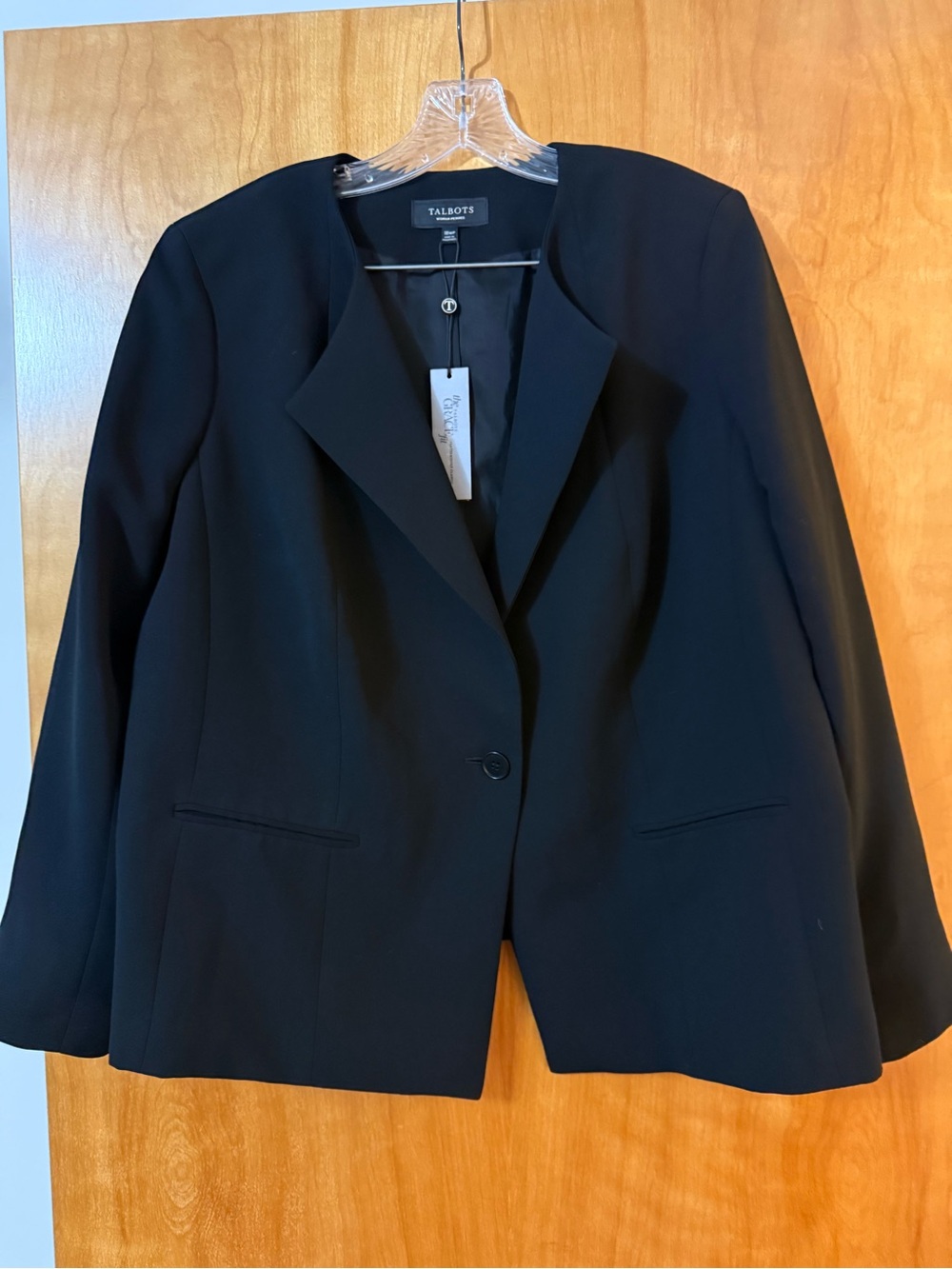 Talbots Black Blazer Jacket Grace Fit One Button Closure NWT Petite 18 18WP
